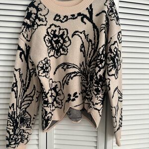 Floral Knit Sweater - Black and Cream